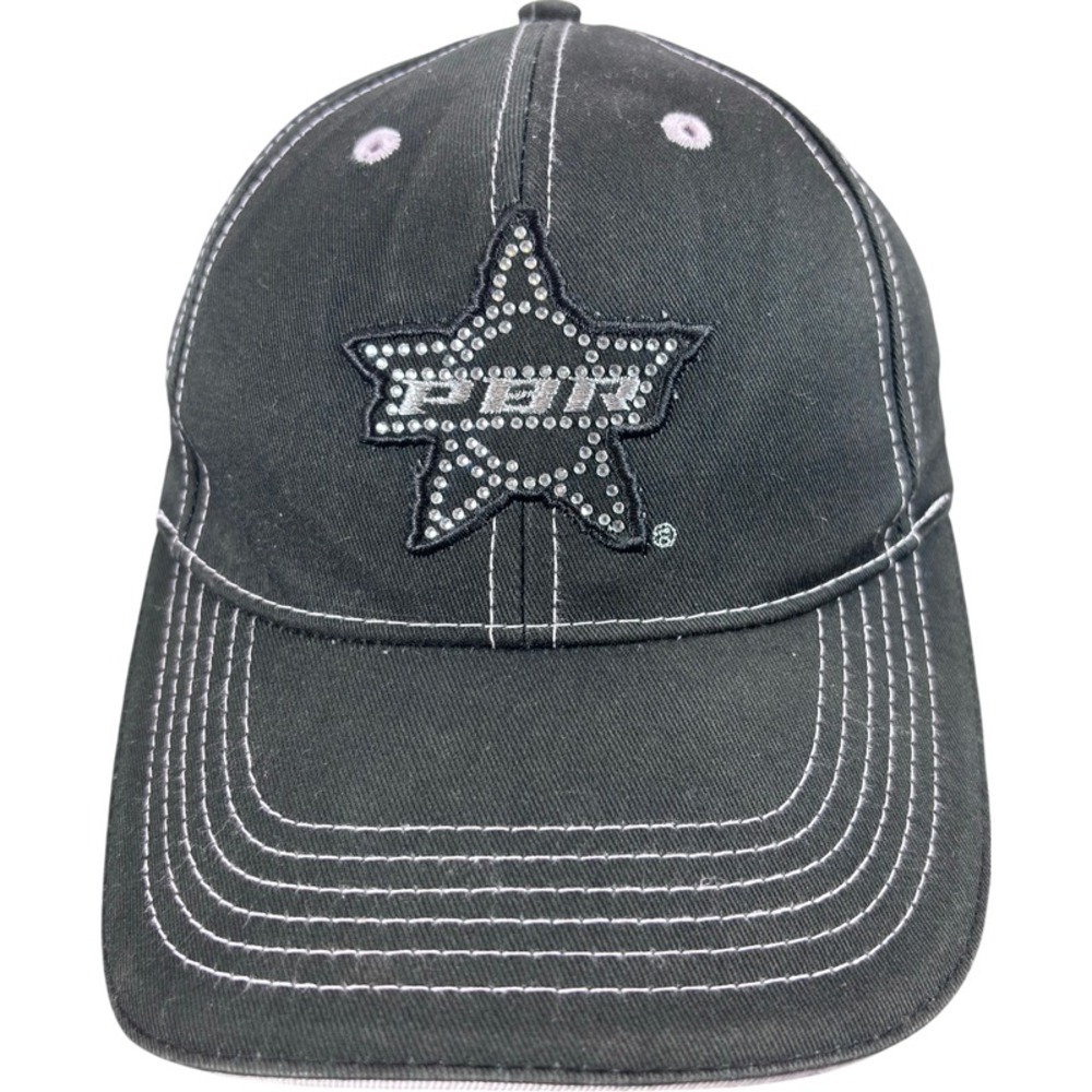 PBR Girl Black Baseball Cap Hat Rhinestone Star Design Adjustable Fit OSFA